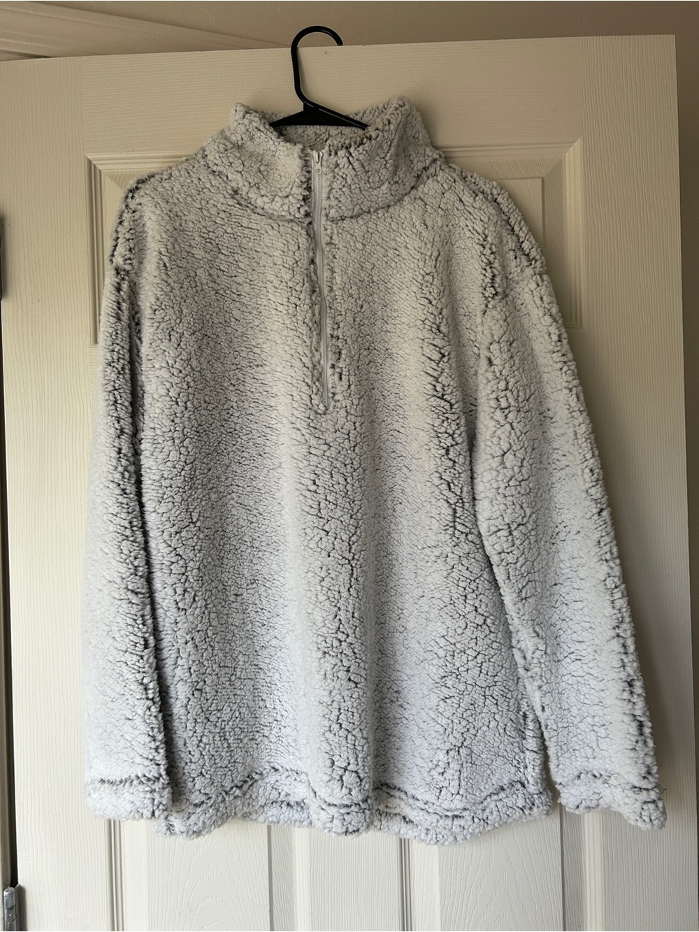 Cozy Light Grey Sherpa Quarter-Zip Pullover
